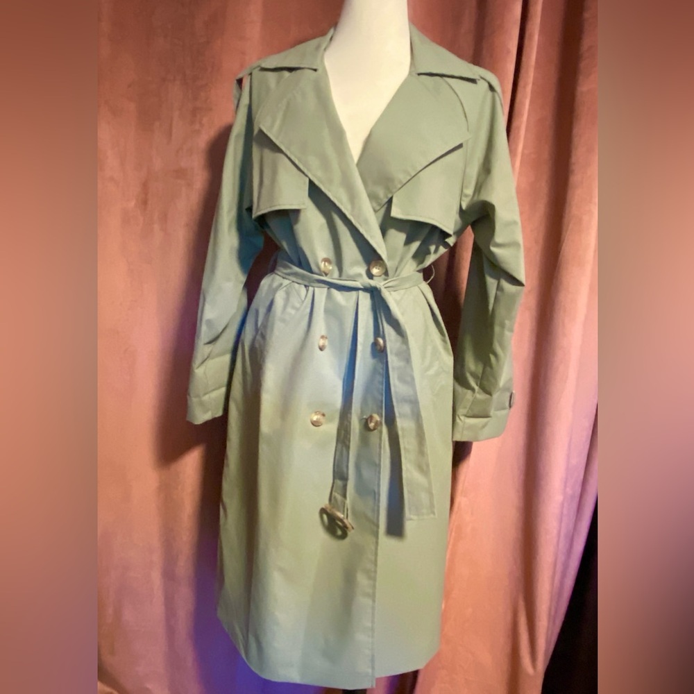 Boohoo Sage Green Trench Coat